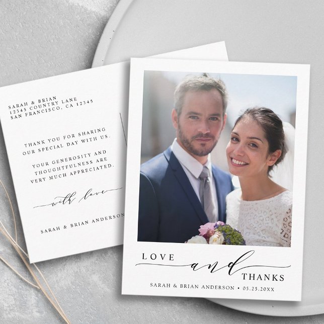 Moderne Liebe und danke Hochzeit Foto Vielen Dank Postkarte (Front & Back)