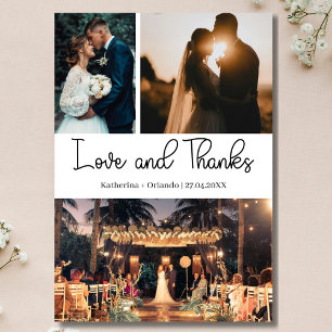 Moderne Liebe und Dankeschön Drei Foto Hochzeit Karte