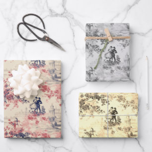 Moderne Liebe Valentine Red Toile de Jouy Pattern Geschenkpapier Set