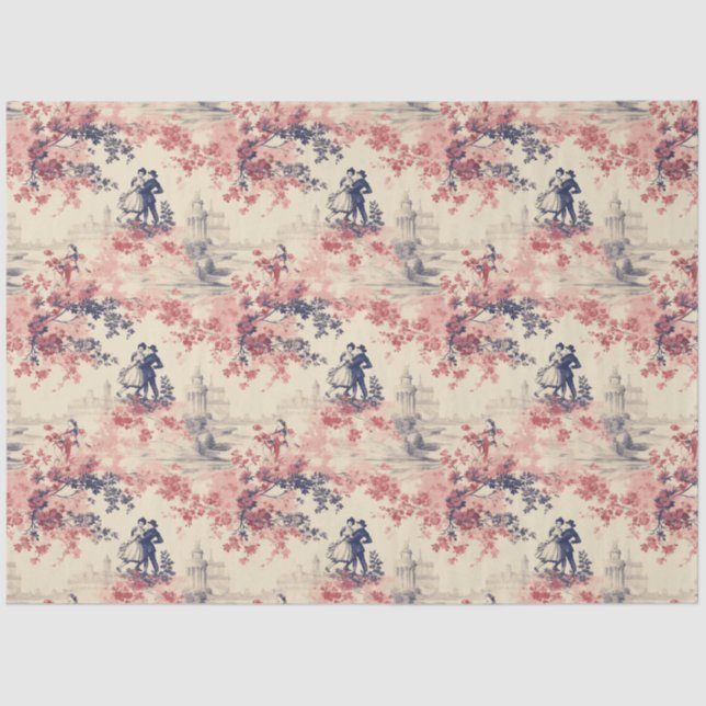 Moderne Liebe Valentine Red Toile de Jouy Pattern Seidenpapier (Vorderseite)