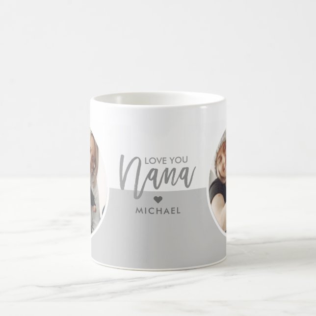Moderne Liebe You Nana Gray & White 2-Foto Kaffeetasse (Mittel)
