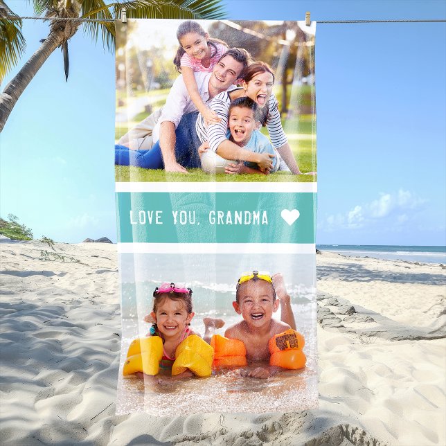 Moderne Liebe You Oma Fotos Aquamarin Strandtuch (Modern Love You Grandma Photos Teal Beach Towel)
