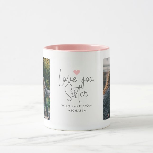 Moderne "Liebe You Sister" 2-Foto Tasse (Zentrum)