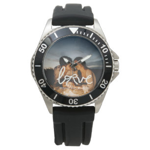 Moderne Liebes-Bogen-Typografie Paar individuell F Armbanduhr
