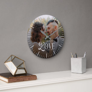 Moderne Liebes Brautpaar Foto Hochzeitsandenken Große Wanduhr