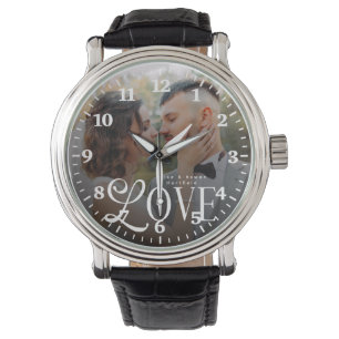 Moderne Liebes-Hochzeitsfoto-Paar-Monogramm Armbanduhr