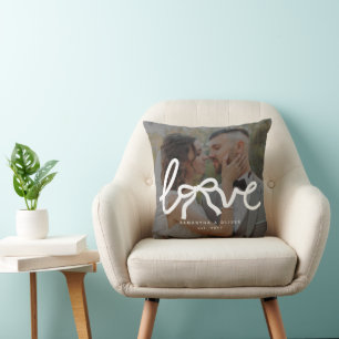 Moderne Liebesbogen Custom Paare Hochzeitsfoto Kissen