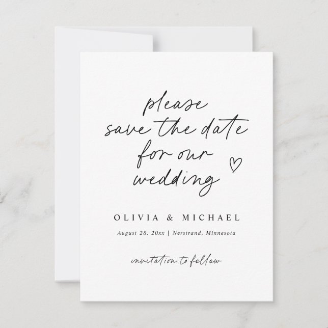 Moderne Liebesnotiz-Handschrift Hochzeit Termin vo Save The Date (Vorderseite)