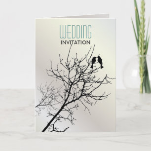 Moderne Liebesvögel Baum weiße Hochzeitseinladunge Einladung