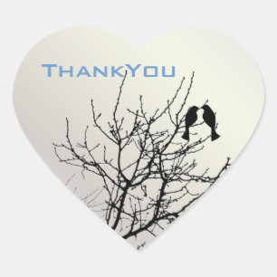 Moderne Liebesvögel rustikale Landhochzeit Herz-Aufkleber