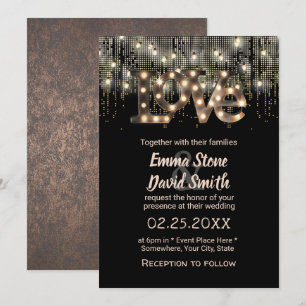 Moderne Liebeszeichen- und Lichterketten-Hochzeit Einladung