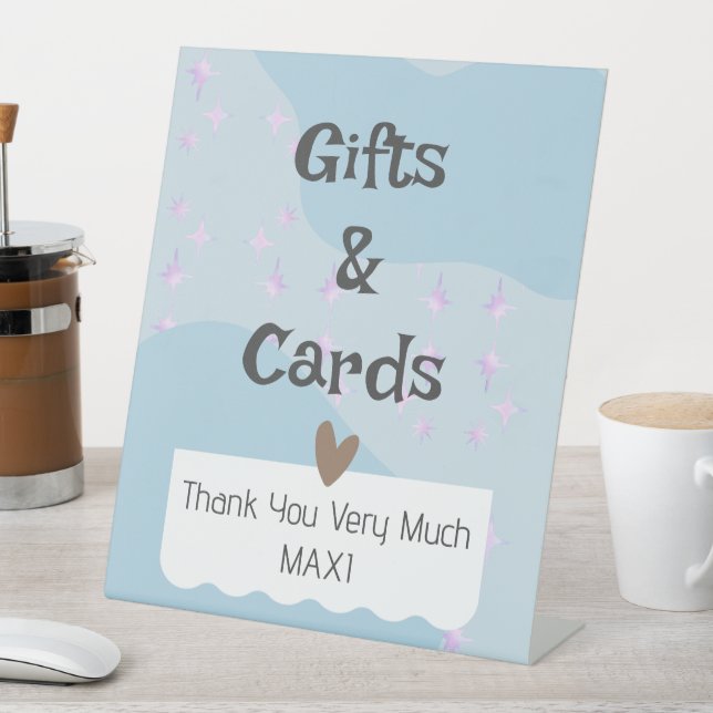 Moderne Light Blue Baby Duschgeschenke und Karten Sockelschild (In Situ)