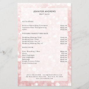 Moderne Lightpink Glitter Salon-Preisliste Flyer