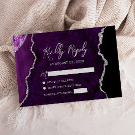 Moderne lila Achat-Silber-Schrift Hochzeits-RSVP RSVP Karte