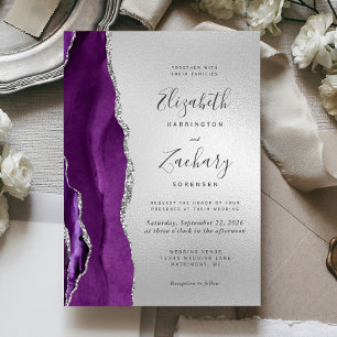 Moderne Lila Agate Silver Wedding Einladung