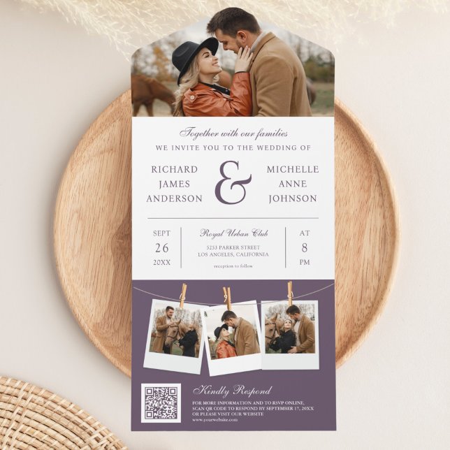 Moderne Lila Ampersand Foto QR Code Hochzeit All In One Einladung (Von Creator hochgeladen)