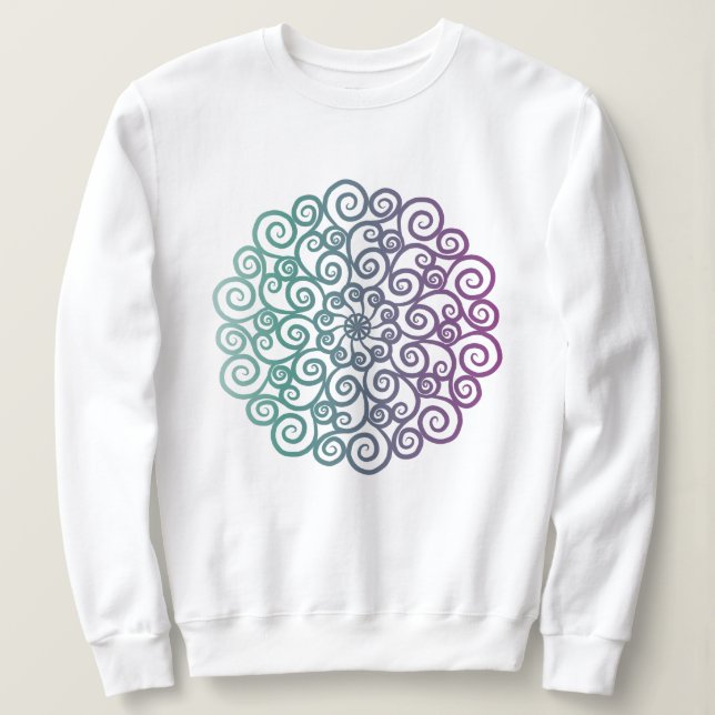 Moderne lila aquamarine Blumenmandala ombre Sweatshirt (Design vorne)