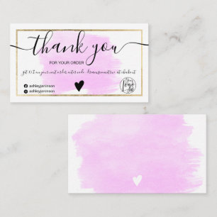 Moderne lila Aquarellgoldfolienbestellung Danke Visitenkarte