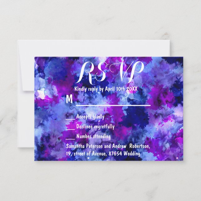 Moderne lila Aquarellhochzeit RSVP Karte (Vorderseite)