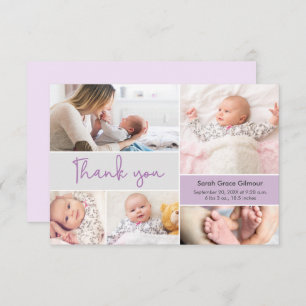 Moderne Lila Baby Girl Custom Foto Collage Dankeskarte