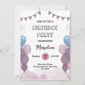 Moderne Lila Ballon Bunch Geburtstagsparty Einladung