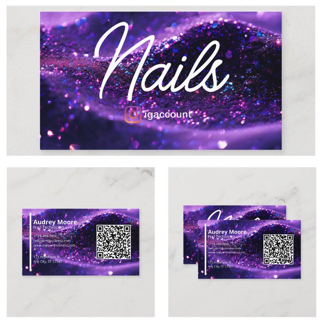 Moderne Lila Berufliche Karte QR Code Nail Tech (Modern Purple Professional Card QR Code Nail Tech
)
