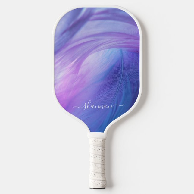 Moderne Lila Blaurosa Kalligraphie Pickleball Schläger (Vorderseite)