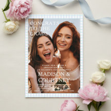 Moderne Lila Blue Gingham Foto Graduation Party