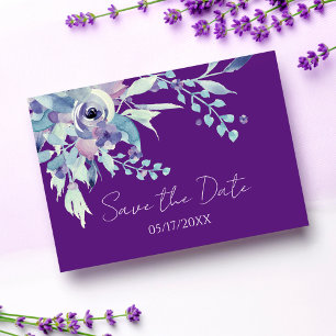 Moderne Lila Blumen Boho Hochzeit rettet das Datum Postkarte