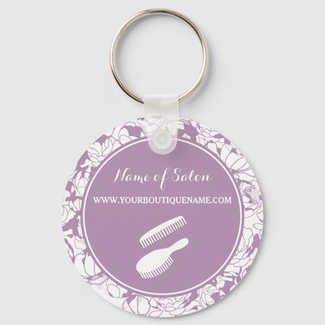 Moderne Lila Blumenhaare und Beauty-Boutique Schlüsselanhänger (Vorderseite)