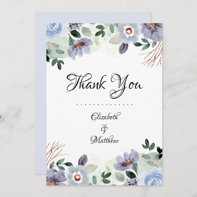 Moderne Lila Blumenhochzeit Dankeskarte (Vorne/Hinten)