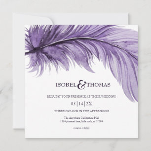 Moderne Lila Boho Feather Whimsical Wedding Einladung