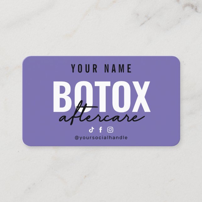 Moderne Lila Botox Aftercare Card Visitenkarte (Vorderseite)