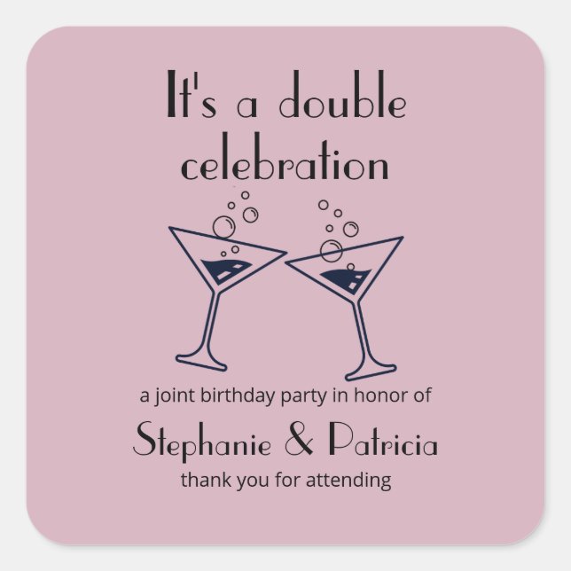 Moderne Lila Doppelfeier Geburtstag Quadratischer Aufkleber (Vorderseite)