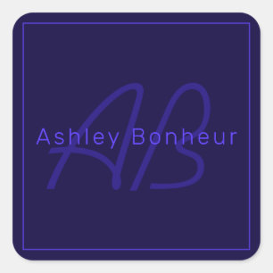 Moderne Lila Farben   Cooler Name und Monogramm Quadratischer Aufkleber