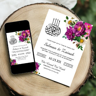 Moderne lila florale islamische Hochzeits-Einladun Einladung