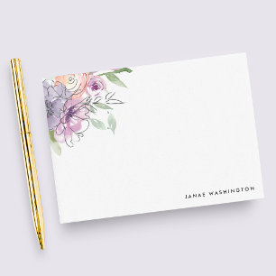 Moderne lila florale personalisierte Schreibwaren Mitteilungskarte
