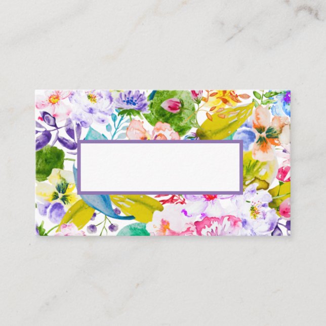 Moderne Lila floralromantische Hochzeitsszene Plat Platzkarte (Vorderseite)