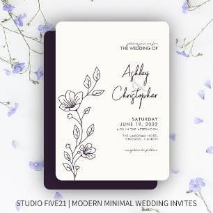 Moderne Lila Foliage Kontur Hochzeit Einladung