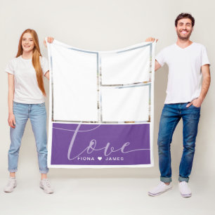 Moderne Lila Foto Collage Liebe Personalisiert Fleecedecke
