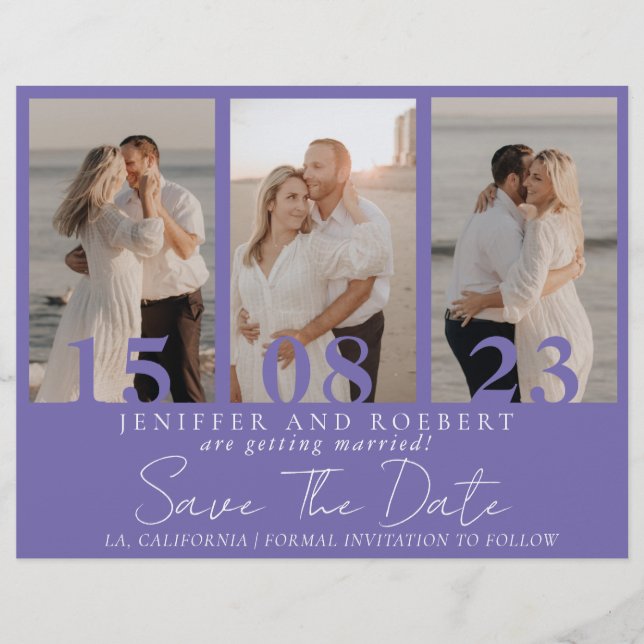 Moderne Lila Fotomaterial Save the Date Kartenflie Flyer (Vorne)