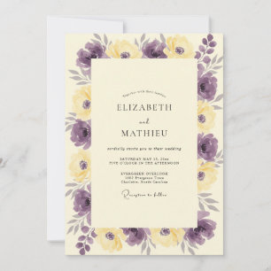 Moderne lila-gelbe Wildblumen-Hochzeit Einladung