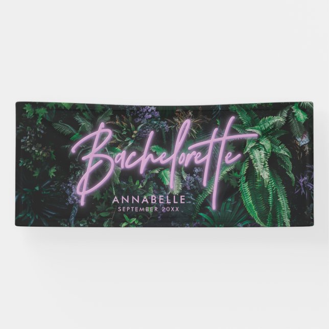 Moderne, lila Girl-Neon Bachelorette banne Banner (Horizontal)