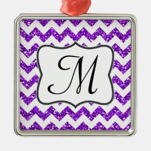 Moderne Lila Glitzer Monogramm Erstbezug Ornament Aus Metall