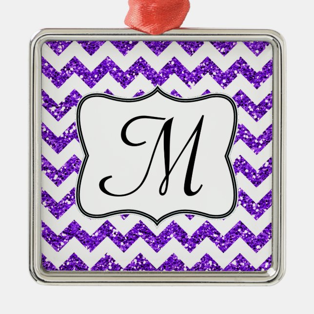 Moderne Lila Glitzer Monogramm Erstbezug Ornament Aus Metall (Vorne)