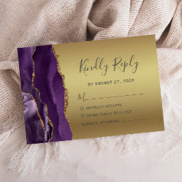 Moderne Lila Gold Agate Glam Wedding RSVP Card