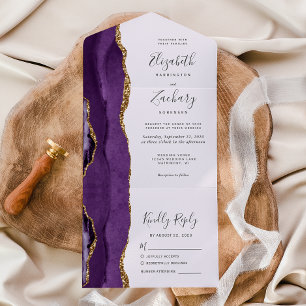 Moderne Lila Gold Agate Lavender Wedding All In One Einladung