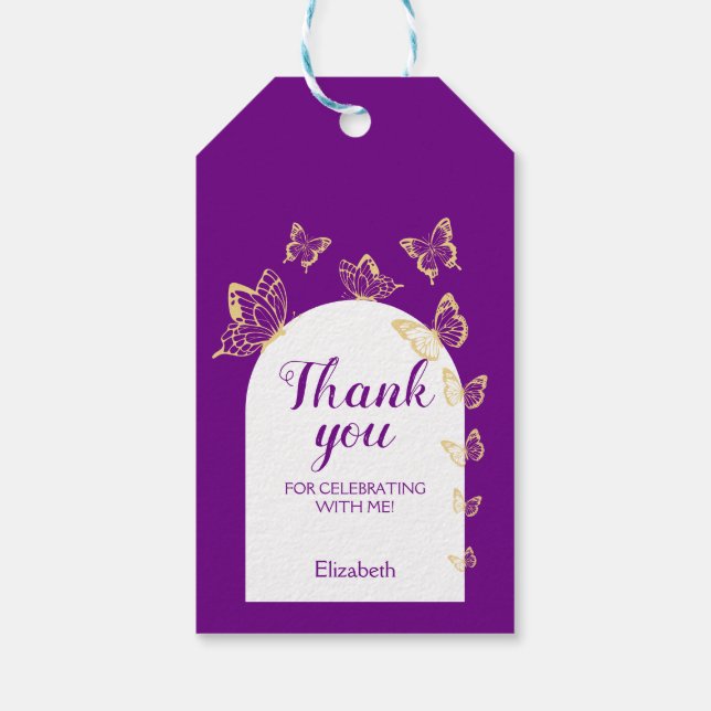 Moderne Lila Goldbarren zum Geburtstag Geschenkanhänger (Rückseite)