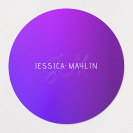 Moderne Lila Gradientenbezeichnung und Monogramm Etiketten