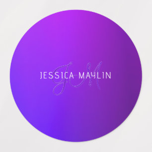 Moderne Lila Gradientenbezeichnung und Monogramm Etiketten